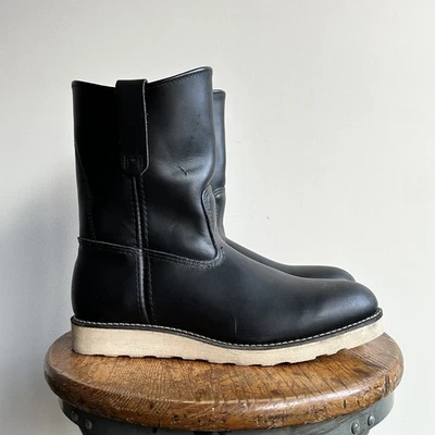 Red Wing 8169 Black Leather Peco Work Boots Wedge Sole Size 8.5 E Wide USA Rare - Image 1 of 4