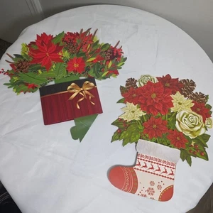 Pop Up 3D Weihnachtskarten - 2 Lot Weihnachtsstern Blumenkorb & Strümpfe Tischplatte - Bild 1 von 3