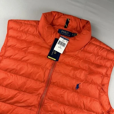 NEW Polo Ralph Lauren Mens XL Performance Full Zip Orange Puffer Vest With Tags - Image 1 of 4