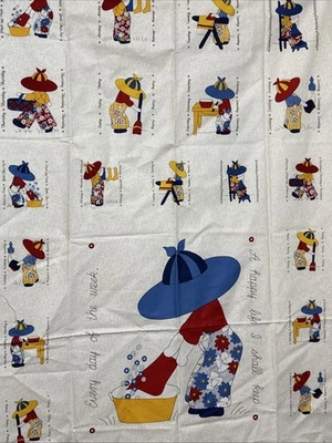 De colección Karen Snyder Tela Niñas Sombreros Grandes "Bañera de Lavado" Panel de Tela Días de la Semana Foto 1 de 4