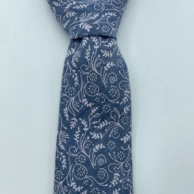 JACOB ALEXANDER хлопок галстук синий белый цветочный лоза печать повседневный тонкий 3 «x 63» - Изображение 1 из 4