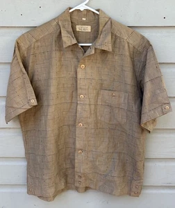 Vintage Matsuda Nicole Checkered Brown Linen Cotton Button Down Shirt Md Japan - Picture 1 of 16