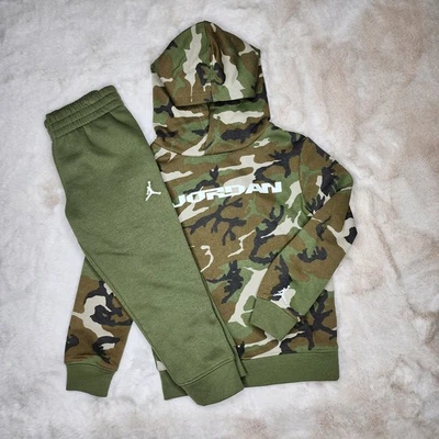 Air Jordan Hoodie & Jogger 2 Pc Outfit Set Olive Green Camo Size 4 Boys NWT - Image 1 of 4