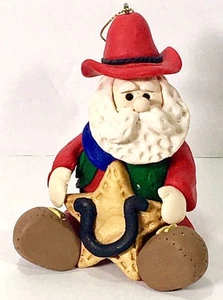 Clay Dough Cowboy Santa Claus Holiday Christmas Ornament with Horseshoe Star - Picture 1 of 3