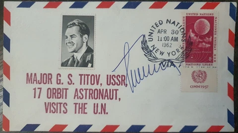 FDC COVER hero Astronaut autograph TITOV USSR russia 1962 Visit UN NY USA space Cover