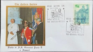 1985 Visita del Papa Juan Pablo II a Sassari Serie Dorada FDC desde el Vaticano - Imagen 1 de 1