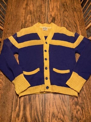 Suéter Vintage Años 40 Envejecido Dos Tonos “Natch” Dorado Real Púrpura Lana Puritana Foto 1 de 4