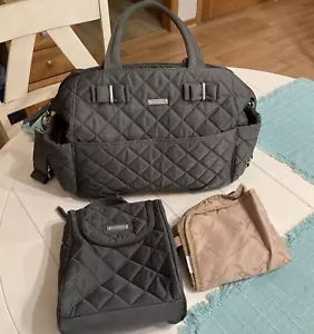 Storksak Bobby Nylon Quilted Diaper Bag Crossbody Tote Bag | Changing Pad | Gray - Picture 1 of 24