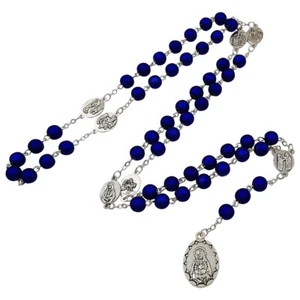 Collar de joyería católico con cuentas de acrílico azul profundo azul profundo Seven Dorows of Mary Rosary - Imagen 1 de 9