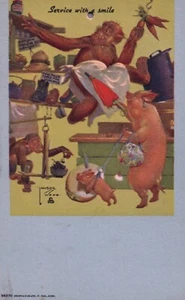 "Service with a Smile" Monkeys and Pigs Artist Signed Monkey Animal Postcard - Picture 1 of 2