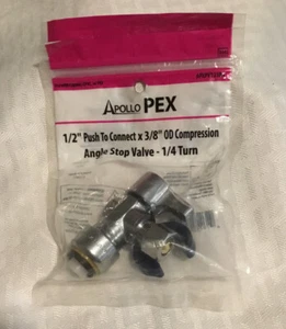 Apollo PEX APXPV1238A 1/2" x 3/8" OD Compression Angle Stop Valve - 1/4 Turn - Picture 1 of 3
