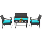 4pcs Patio Wicker Furniture Set Cushioned Chairs& Loveseat W/coffee Table Garden