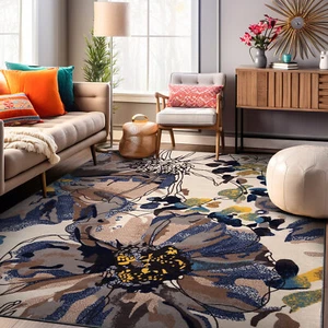 Rugshop Area Rug Modern Bright Flowers Non-Slip Carpet for Living Room 6x9 Rugs - Picture 1 of 9