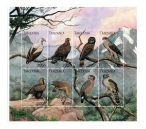 Tanzania 1996 - Birds On Stamps - Eagles - Sheet of 8 Stamps - Scott #1487 - MNH - Picture 1 of 1