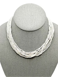 Gargantilla collar vintage con cuentas de semillas blancas multi hilo con cierre de caja declaración 16" - Imagen 1 de 8