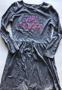 Girls Carter's Kid Size 12 Casual Dress Long Sleeve A-Line Gray Sequins Cotton - Picture 1 of 12