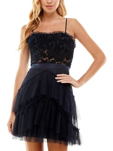 New City Studios Women's Sweetheart Fit Flare Dress Navy Juniors Size 3 - Picture 1 of 7