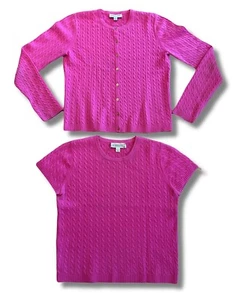 Small St John Sport 100% Cashmere Knit Longsleeve Sweater & T-Shirt Set Pink - Picture 1 of 12