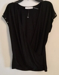 ADRIENNE VITTADINI BLACK CAP SLEEVE TOP W/ GOLD STUD DETAILS, SIZE S -NWT! - Picture 1 of 6