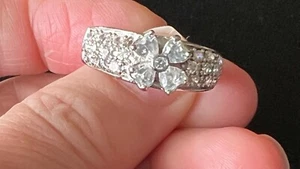 Diamonique Rhodium über 925 Sterlingsilber Marquis Stein Blumenring Größe 9,5 - Bild 1 von 6