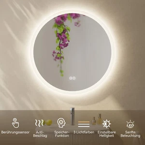 80 cm Badezimmer Spiegel mit Beleuchtung Rund LED Spiegel IP44 Energiesparend - Bild 1 von 6