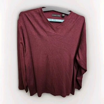 Natural Issue Ribbed Sweater Mens XL Burgundy Long Sleeve Pullover Casual V Neck Foto 1 de 4