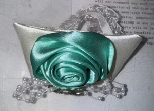 Hand Flower Bracelet Corsage Aqua Bridesmaid Wedding Prom Band Wrist - Picture 1 of 1