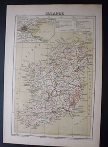 carte géographique 19° Atlas par: L.Grégoire: Irlande la Baie de Dublin - Picture 1 of 4