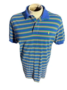 Vintage Polo Ralph Lauren Striped Polo Shirt Blue Green Pink Men’s L USA Made - Picture 1 of 4