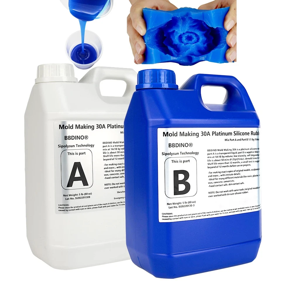 BBDINO Silicone Mold Making Kit 30A, 1 Gallon Liquid Rubber for Molds, 1:1 Volume Ratio