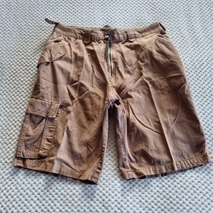 Y2k Shorts Mens 34 Rejected Cargo High Waist Baggy Wide Leg Embroidered Brown - Picture 1 of 20