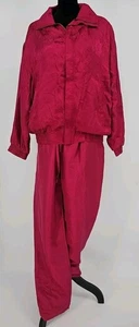 Vintage Fuda Sport 100% Silk Windbreaker Jacket Pants Track Suit Fuschia Medium - Picture 1 of 9