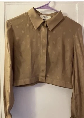 Top corto de seda con logotipo con monograma Fendi talla XS Foto 1 de 4