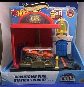 Hot Wheels City DOWNTOWN FIRE STATION SPINOUT mit Auto Spielset ~ Neu 2018 - Bild 1 von 5