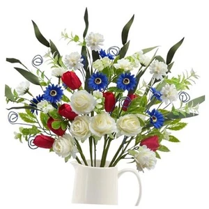Artificial Flowers for 4th of July Decorations, 8pcs Silk Rose Tuil and Daisy - Picture 1 of 8