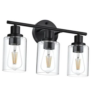 Bathroom Vanity Light Fixtures, 3 Light Black Wall Sconces Lighting with Clear - Picture 1 of 8