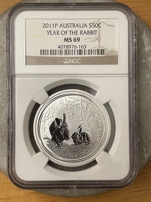 Australia 2011 P 1/2 oz Silver 50 Cents Year of the Rabbit MS69 NGC - Image 1 of 2