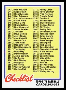 Checkliste: 243-363 1978 Topps #289 - Bild 1 von 2
