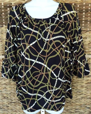 BLUSA TOP MICHAEL KORS PRETA COM LOGOTIPO FREIO CORRENTE ESTAMPA EQUESTRE TAMANHO M NOVA COM ETIQUETAS US$ 64 - Imagem 1 de 4