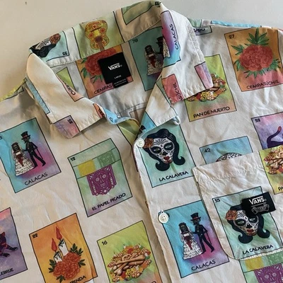 VANS Loop Collar Camp Loteria Don Clemente Shirt Men L SLIM Skate Cali Button Up - Image 1 of 4