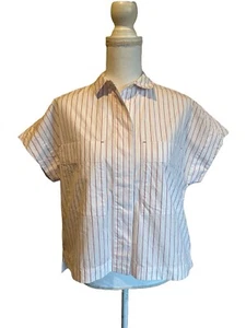 Everlane XS White & Red Striped Button Down Cotton Box Shirt Poplin 100% Cotton - Picture 1 of 6