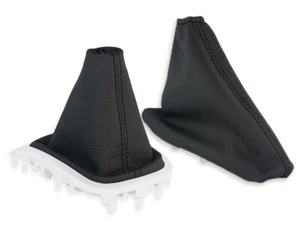 FOR RENAULT MEGANE III 2008-2015 GEAR SHIFT BOOT + EBRAKE GAITER LEATHER s.BLACK - Picture 1 of 4