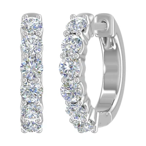 3/4 Carat Prong Set Round Diamond Hoop Earrings in 10K White Gold - Picture 1 of 4