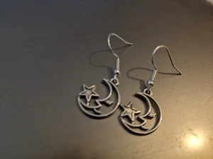 Stars and Moon Tibetan Silver Earrings Style 2 - Picture 1 of 1