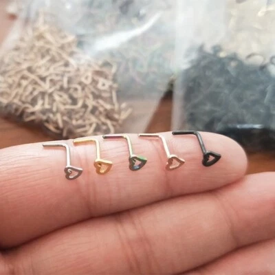 20g Heart L-Shape Nose Ring - Rose Gold, Gold, Silver, Black, &  Rainbow - Image 1 of 4
