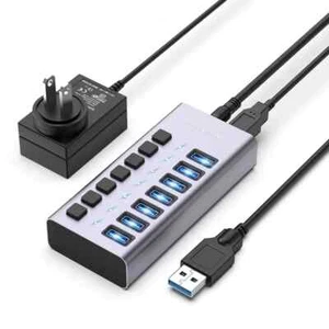 Concentrador USB alimentado ACASIS 7 puertos USB 3.0 concentrador de datos 12V/2A, interruptor de encendido/apagado individual - Imagen 1 de 8