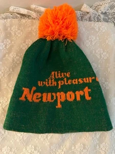 Vintage 80s 90s Newport Cigarettes Alive With Pleasure Beanie Pom Pom Hat - Picture 1 of 5