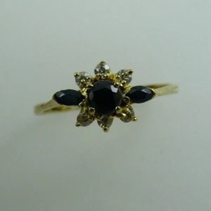 Sapphire and Cubic Zirconia Ring set in Sterling Silver Gold Plated - Picture 1 of 2