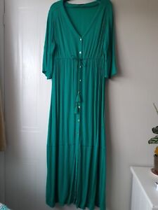 M&S Green/Aqua V-neck Viscose Maxi Dress With Sleeves Size 18