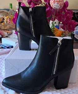 Women's Classic Ankle Boots Mid Chunky Stacked Heel Booties Ladies Pointed Toe - Picture 1 of 5